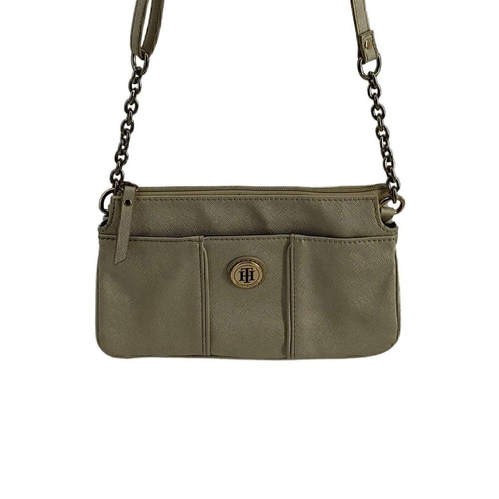 TOMMY HILFIGER Faux Leather Ivory Iridescent Crossbody Good Pre-Owned Condition